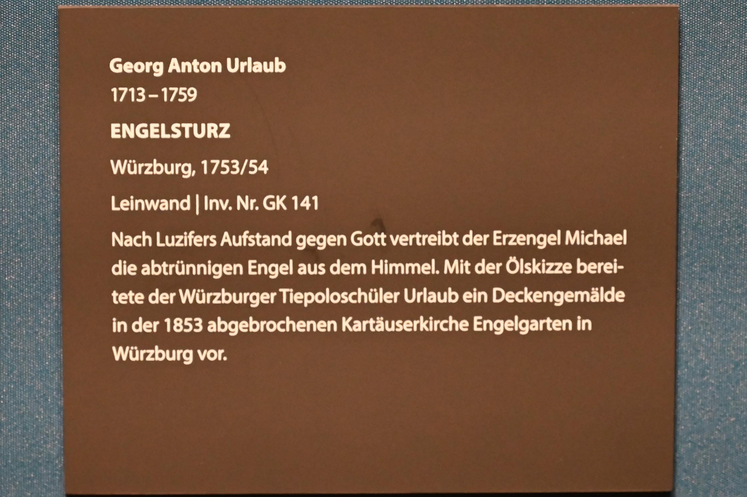 Georg Anton Urlaub (1735–1758), Engelsturz, Würzburg, ehem. Kartause Engelgarten, jetzt Darmstadt, Hessisches Landesmuseum, Saal 3, 1753–1754, Bild 2/2