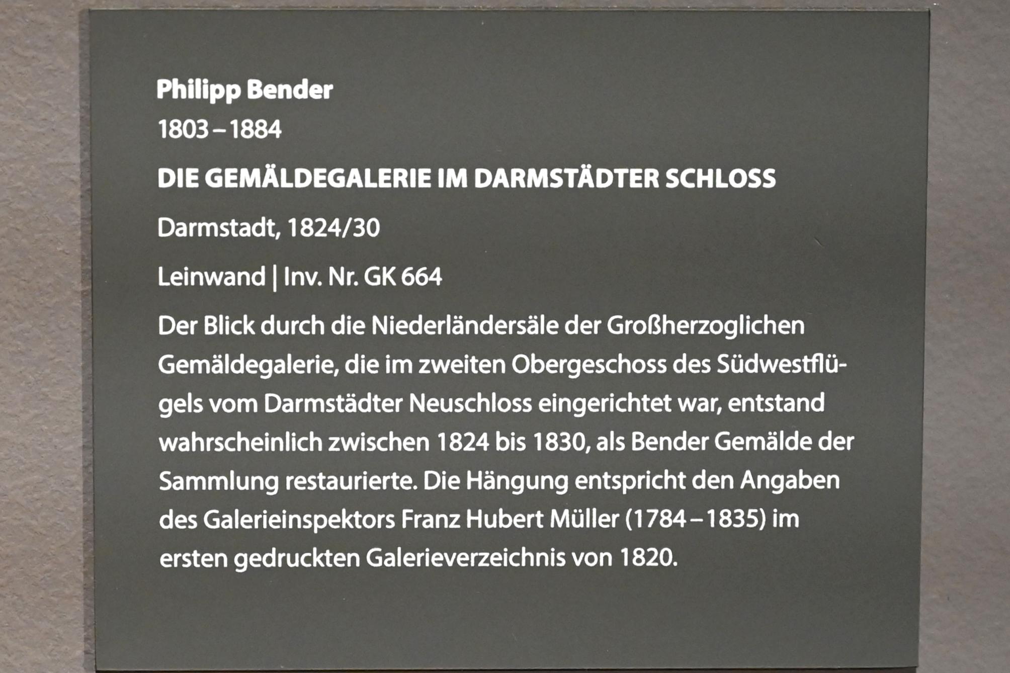 Philipp Bender (1827), Die Gemäldegalerie im Darmstädter Schloss, Darmstadt, Hessisches Landesmuseum, Saal 5, 1824–1830, Bild 2/2