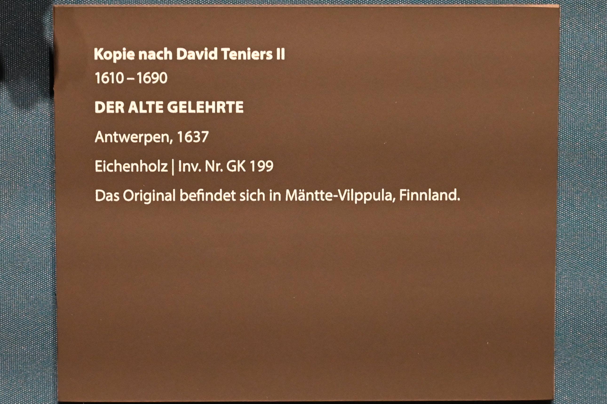 David Teniers der Jüngere (Kopie) (1637), Der alte Gelehrte, Darmstadt, Hessisches Landesmuseum, Saal 5, 1637, Bild 2/2