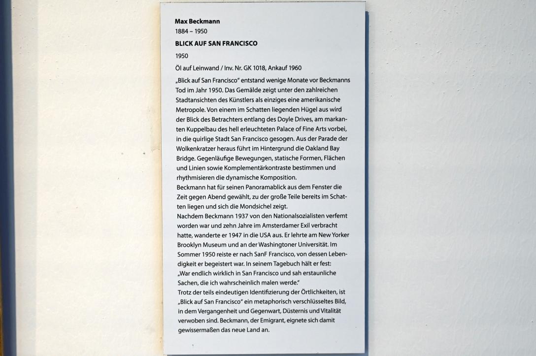 Max Beckmann (1905–1950), Blick auf San Francisco, Darmstadt, Hessisches Landesmuseum, Saal 6, 1950, Bild 3/3