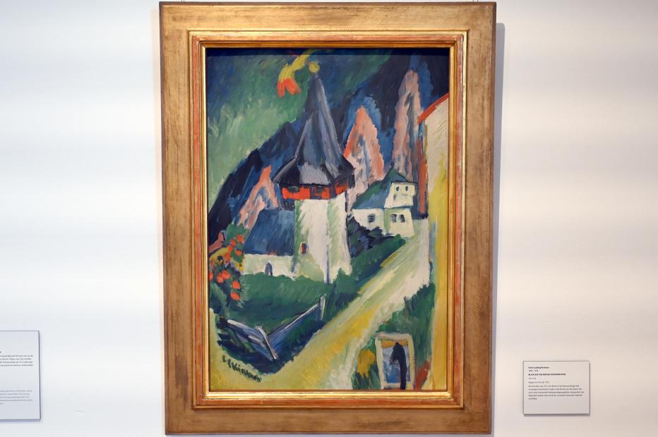 Ernst Ludwig Kirchner (1904–1933), Blick auf die Kirche von Monstein, Darmstadt, Hessisches Landesmuseum, Saal 6, 1917–1918
