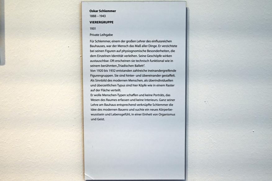 Oskar Schlemmer (1919–1937), Vierergruppe, Darmstadt, Hessisches Landesmuseum, Saal 6, 1931, Bild 2/2