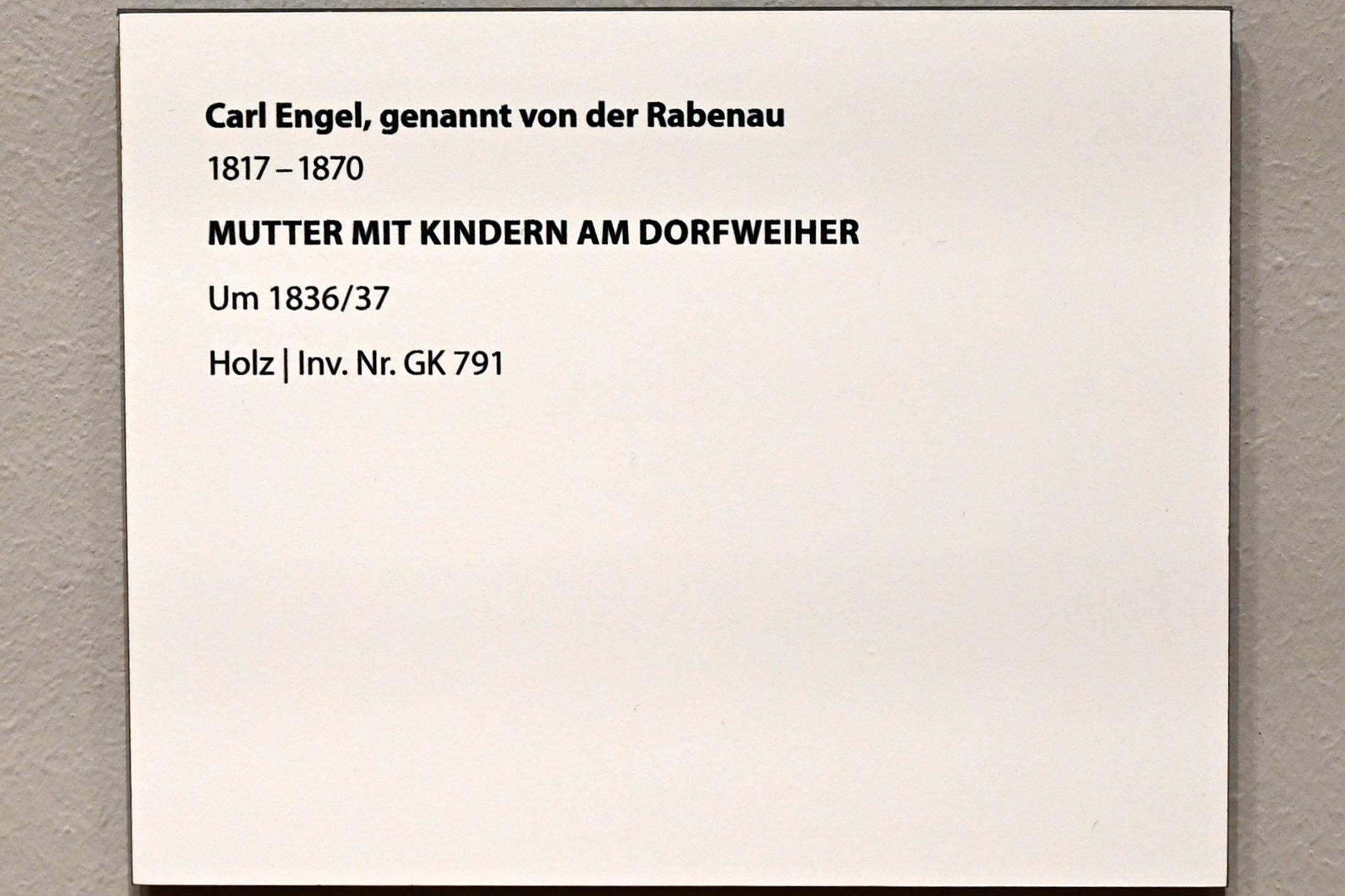 Carl Engel von der Rabenau (1836–1840), Mutter mit Kindern am Dorfweiher, Darmstadt, Hessisches Landesmuseum, Saal 8, um 1836–1837, Bild 2/2