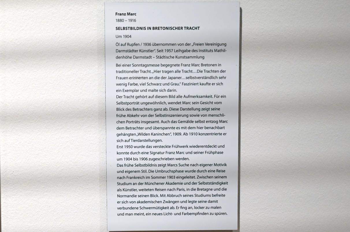 Franz Marc (1904–1914), Selbstbildnis in bretonischer Tracht, Darmstadt, Hessisches Landesmuseum, Saal 9, um 1904, Bild 2/2
