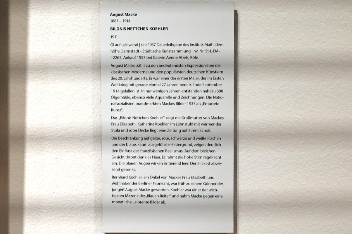 August Macke (1907–1914), Bildnis Nettchen Koehler, Darmstadt, Hessisches Landesmuseum, Saal 9, 1911, Bild 2/2