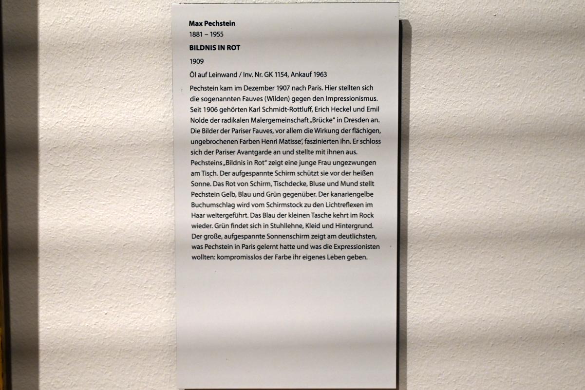 Max Pechstein (1895–1953), Bildnis in Rot, Darmstadt, Hessisches Landesmuseum, Saal 9, 1909, Bild 2/2