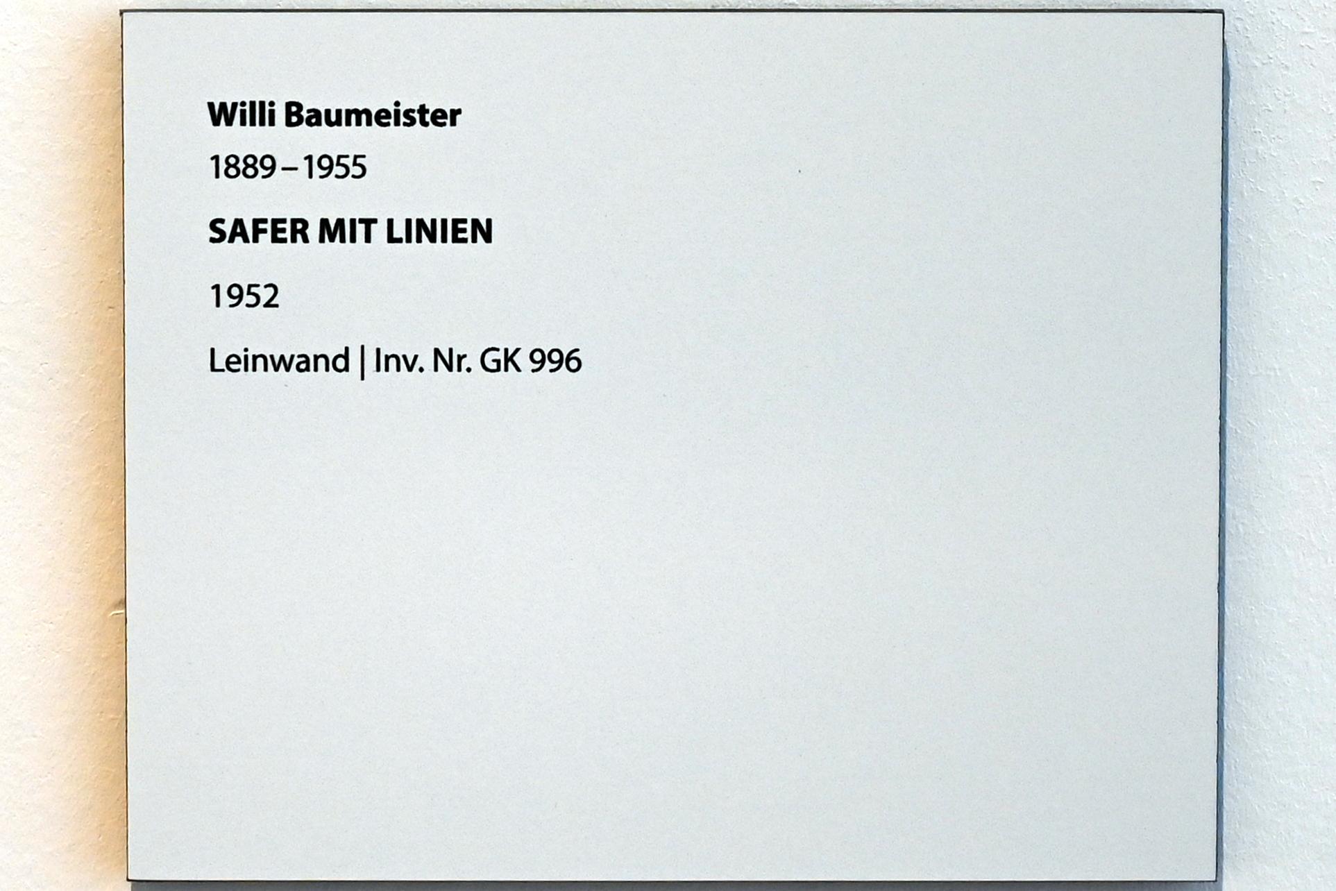 Willi Baumeister (1913–1955), Safer mit Linien, Darmstadt, Hessisches Landesmuseum, Saal 10, 1952, Bild 2/2