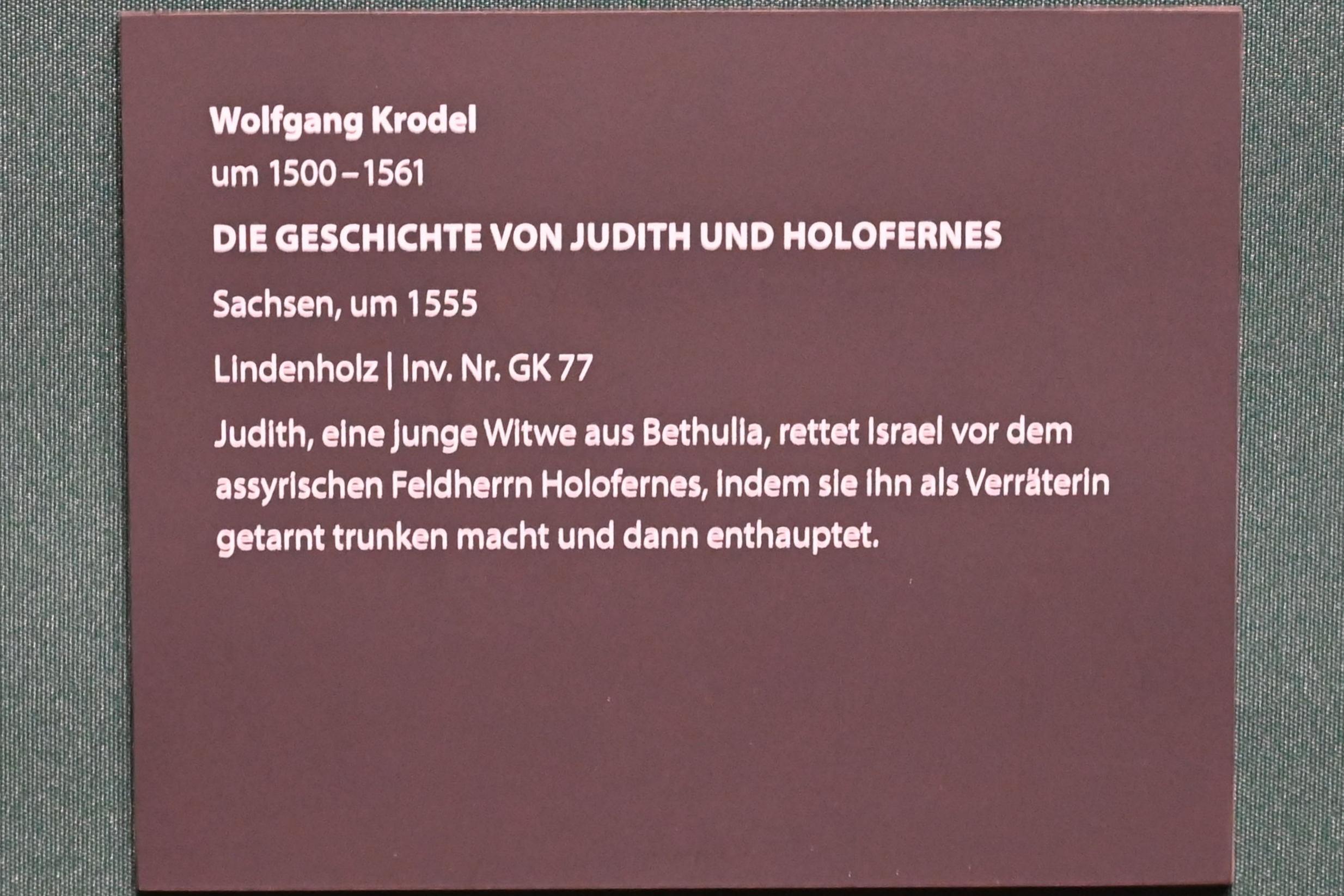 Wolfgang Krodel (1555), Die Geschichte von Judith und Holofernes, Darmstadt, Hessisches Landesmuseum, Saal 13, um 1555, Bild 2/2