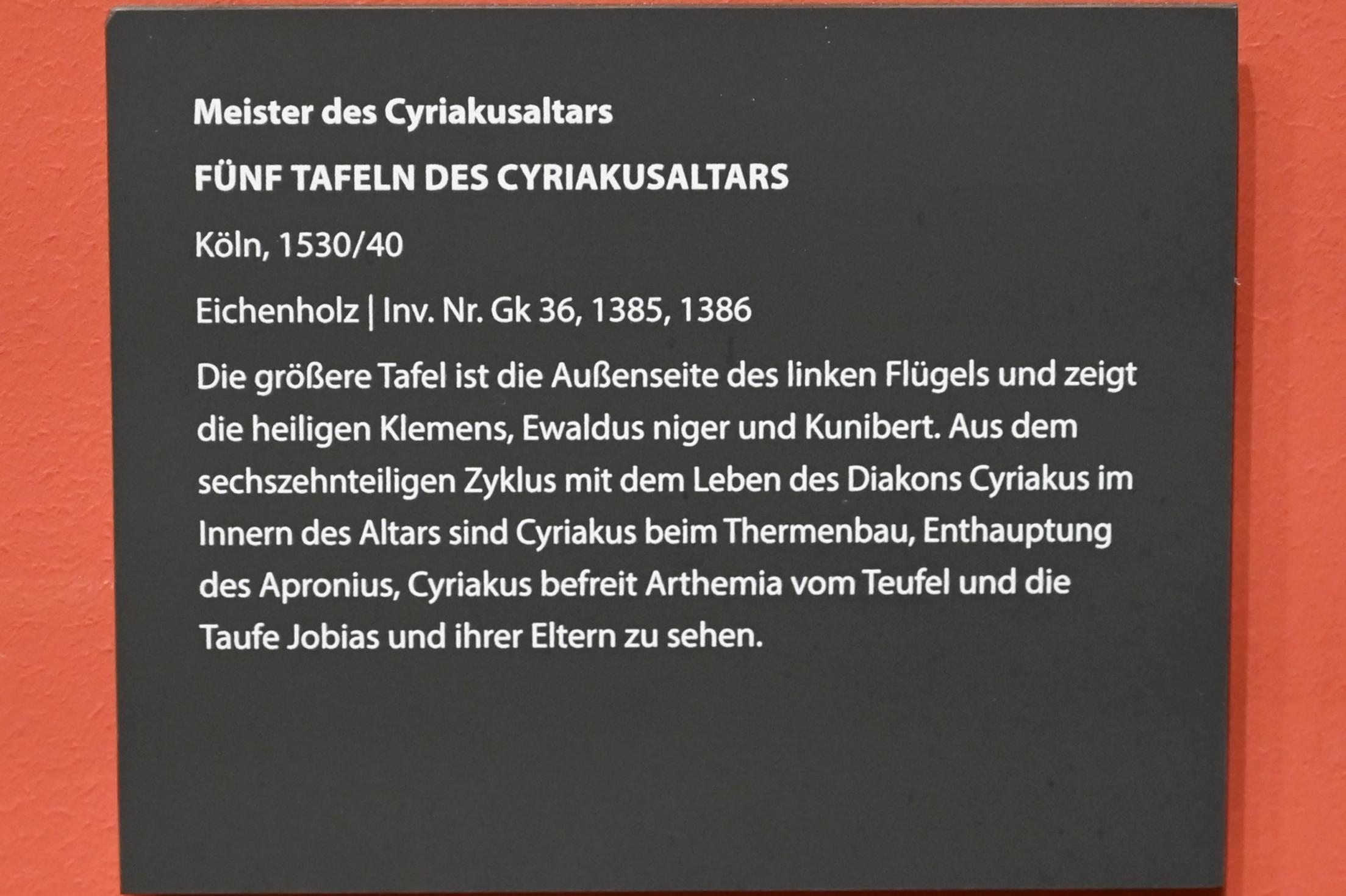 Meister des Cyriakusaltars (1535), Fünf Tafeln des Cyriakusaltars, Darmstadt, Hessisches Landesmuseum, Saal 14, 1530–1540, Bild 7/7
