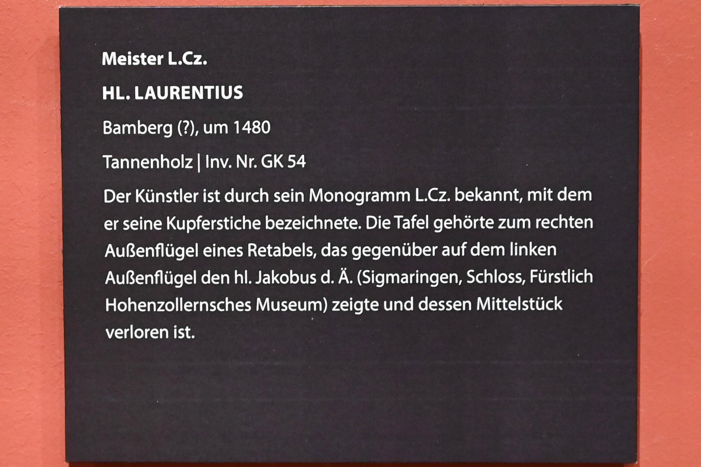 Meister LCz (Meister des Strache-Altars) (1475–1500), Hl. Laurentius, Darmstadt, Hessisches Landesmuseum, Saal 14, um 1480, Bild 2/2