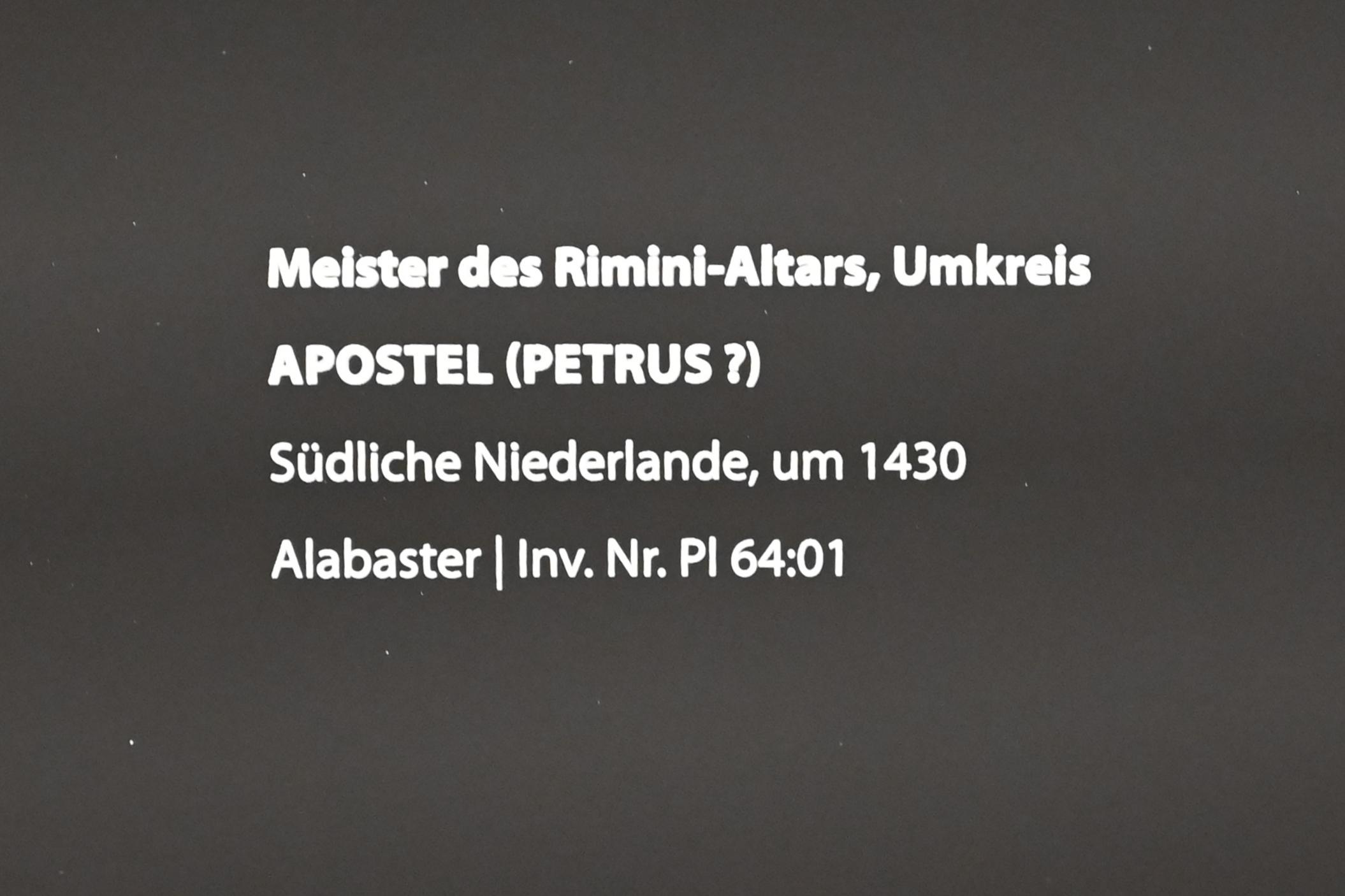 Meister des Rimini-Altars (Umkreis) (1430–1435), Apostel (Petrus?), Darmstadt, Hessisches Landesmuseum, Saal 14, um 1430, Bild 5/5