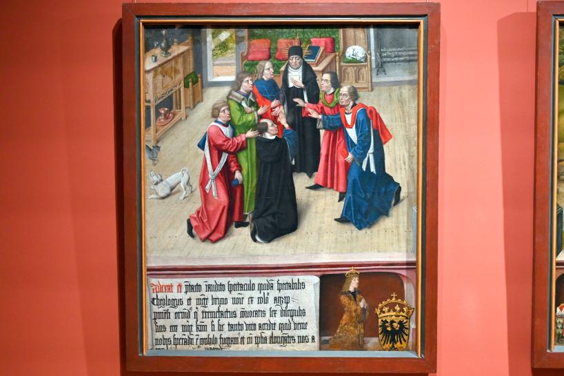 Meister der Brunolegende (1489), Zwei Bilder aus der Legende des heiligen Bruno, Köln, Kölner Kartause St. Barbara, jetzt Darmstadt, Hessisches Landesmuseum, Saal 14, 1489, Bild 2/4
