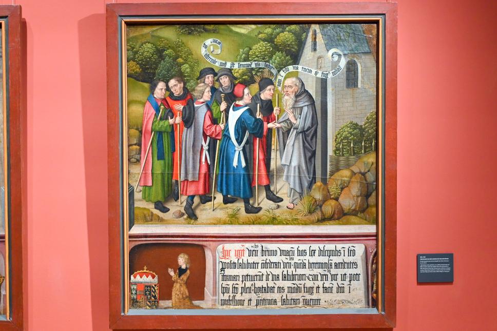 Meister der Brunolegende (1489), Zwei Bilder aus der Legende des heiligen Bruno, Köln, Kölner Kartause St. Barbara, jetzt Darmstadt, Hessisches Landesmuseum, Saal 14, 1489, Bild 3/4