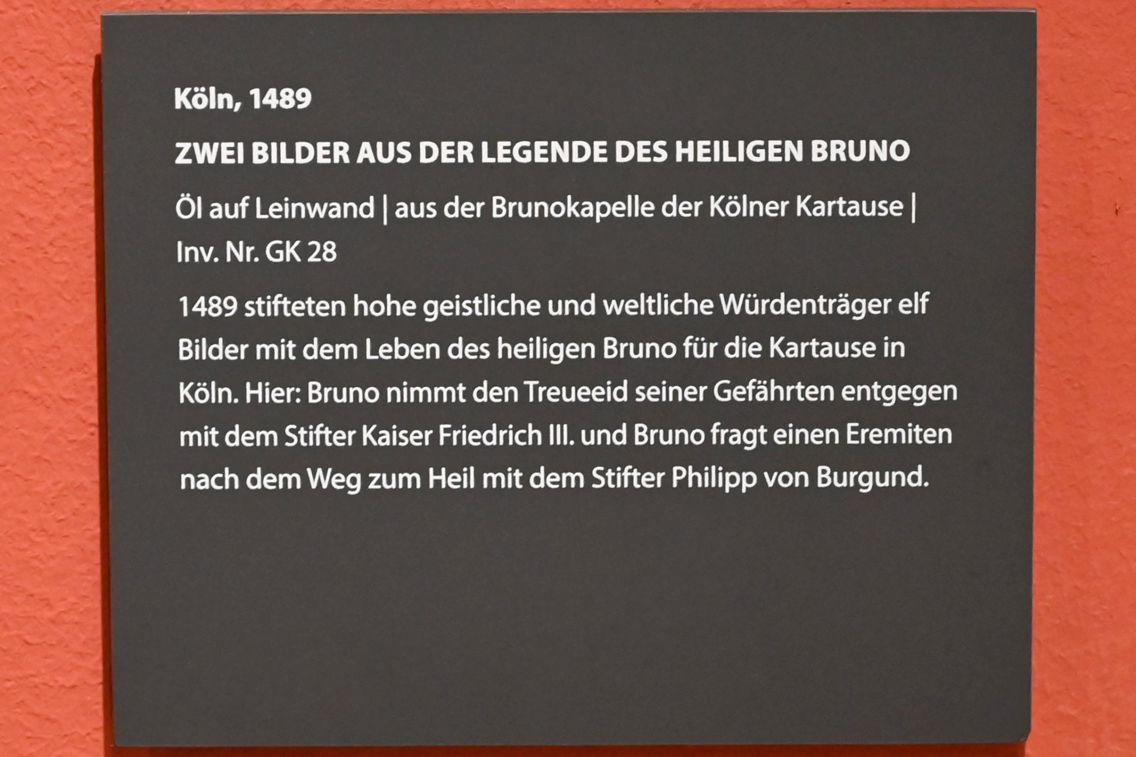 Meister der Brunolegende (1489), Zwei Bilder aus der Legende des heiligen Bruno, Köln, Kölner Kartause St. Barbara, jetzt Darmstadt, Hessisches Landesmuseum, Saal 14, 1489, Bild 4/4