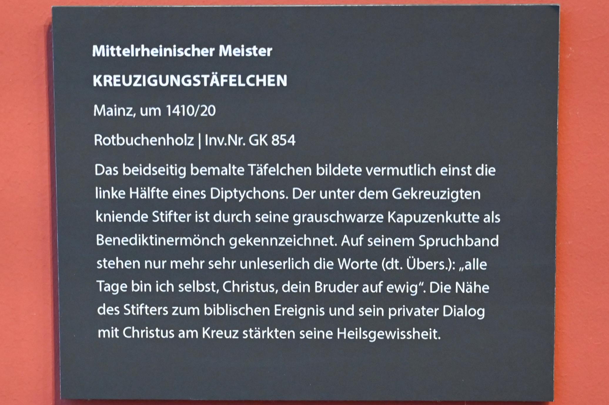 Kreuzigungstäfelchen, Darmstadt, Hessisches Landesmuseum, Saal 15, um 1410–1420, Bild 3/3