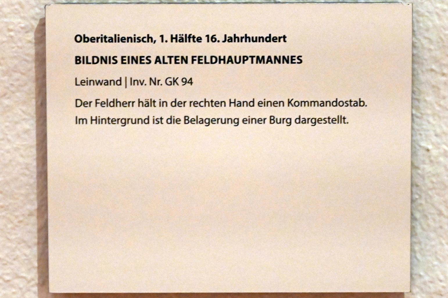 Bildnis eines alten Feldhauptmannes, Darmstadt, Hessisches Landesmuseum, Waffensaal, 1. Hälfte 16. Jhd., Bild 2/2