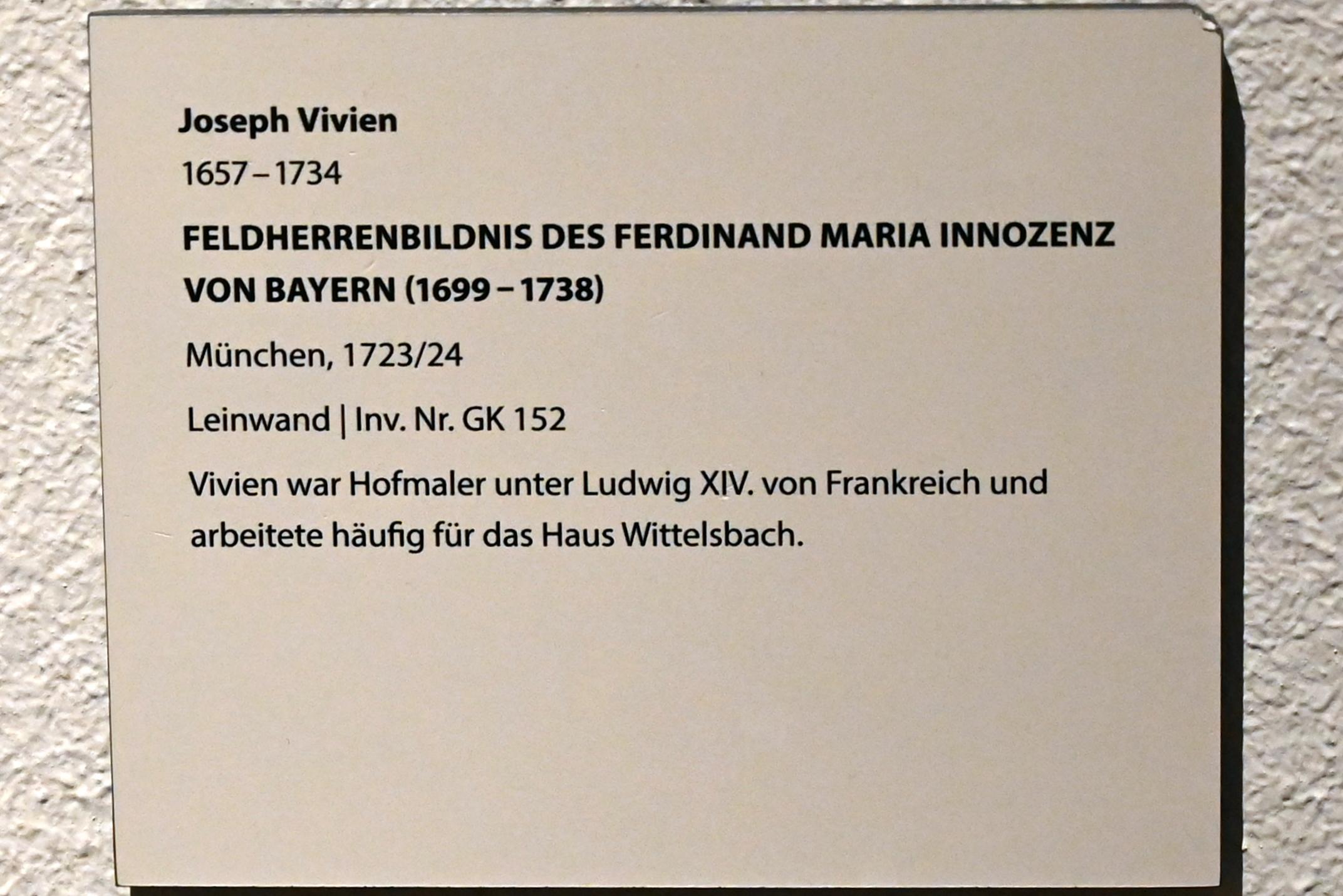 Joseph Vivien (1704–1730), Feldherrnbildnis des Ferdinand Maria Innozenz von Bayern (1699-1728), Darmstadt, Hessisches Landesmuseum, Waffensaal, 1723–1724, Bild 2/2