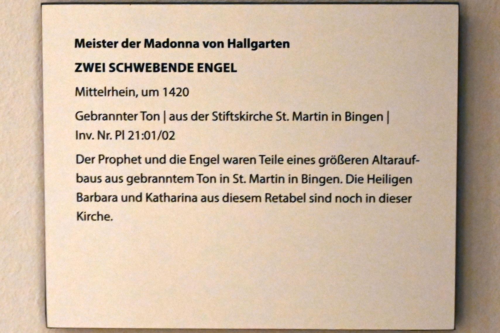Meister der Madonna von Hallgarten (1412–1420), Zwei schwebende Engel, Bingen am Rhein, Basilika St. Martin, jetzt Darmstadt, Hessisches Landesmuseum, Kunsthandwerk, um 1420, Bild 3/3