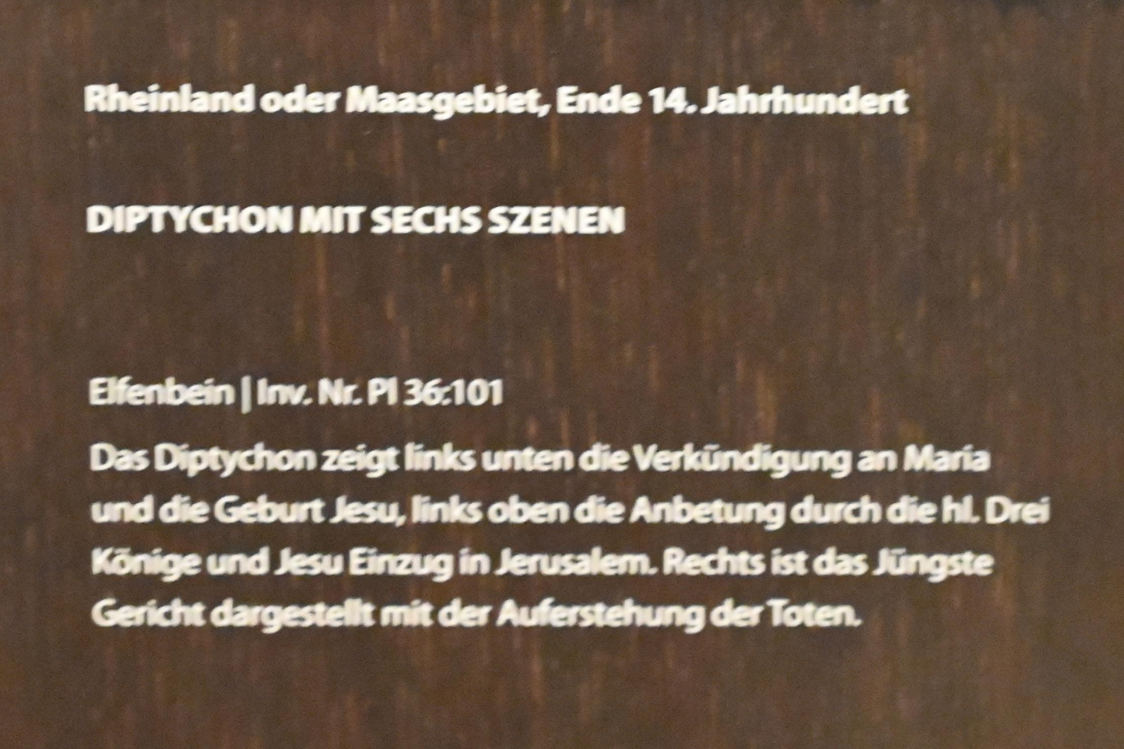 Diptychon mit sechs Szenen, Darmstadt, Hessisches Landesmuseum, Kirchliche Schatzkammer, Ende 14. Jhd., Bild 2/2