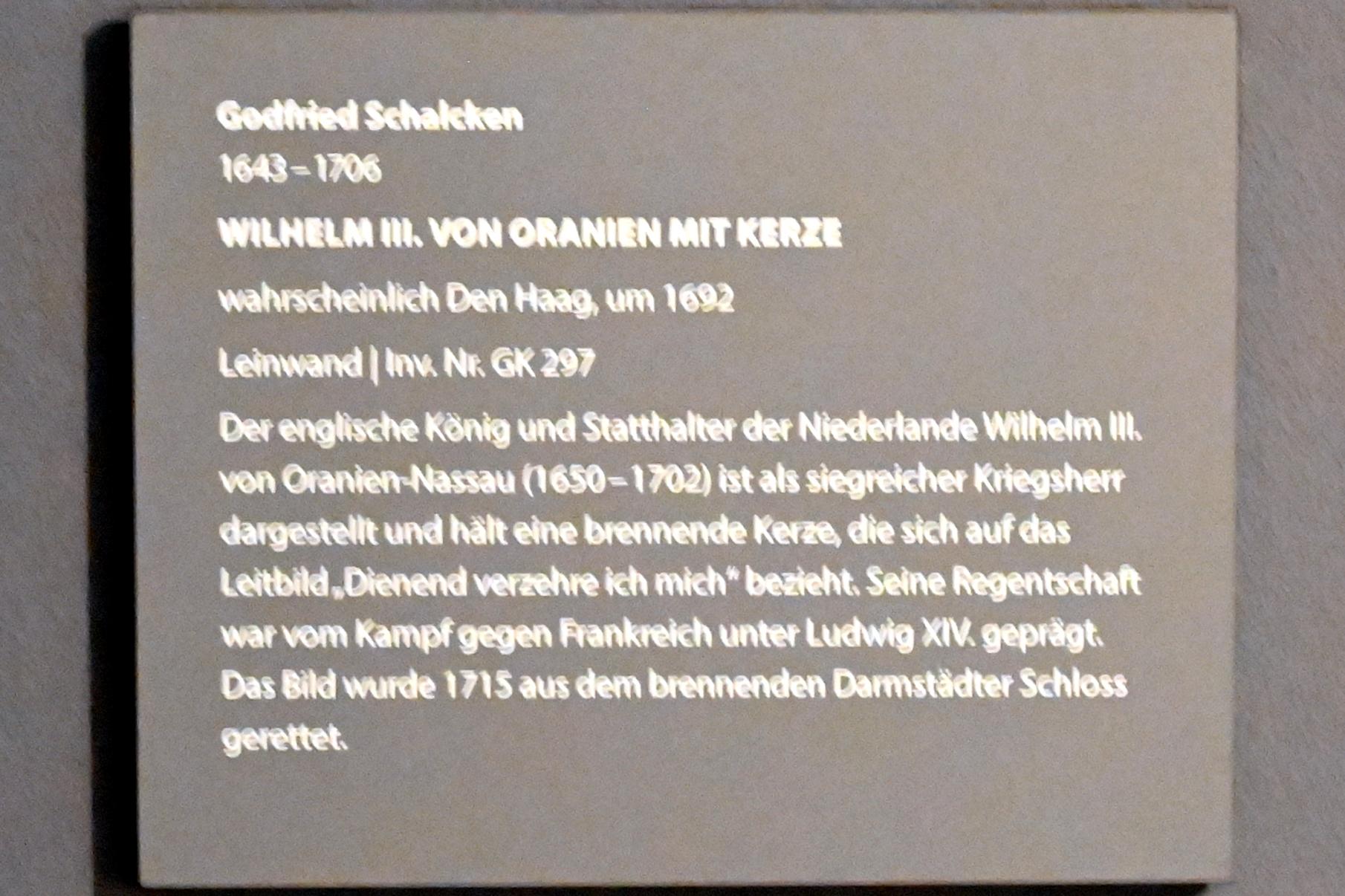 Godefridus Schalcken (Godfried Schalcken) (1665–1692), Wilhelm III. von Oranien mit Kerze, Darmstadt, Hessisches Landesmuseum, Fürstliche Schatzkammer, um 1692, Bild 2/2