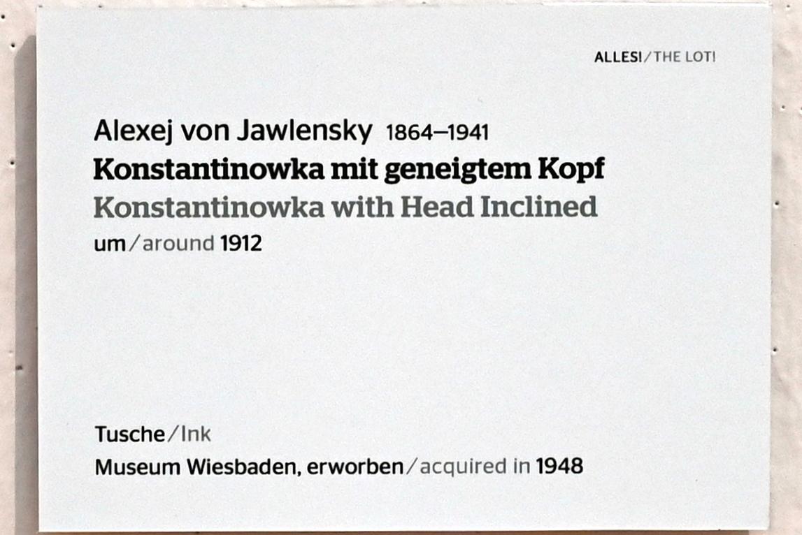 Alexej von Jawlensky (1893–1938), Konstantinowka mit geneigtem Kopf, Wiesbaden, Museum Wiesbaden, Ausstellung "Alles! 100 Jahre Jawlensky in Wiesbaden" vom 17.09.-26.06.2022, Saal 2, um 1912, Bild 2/2