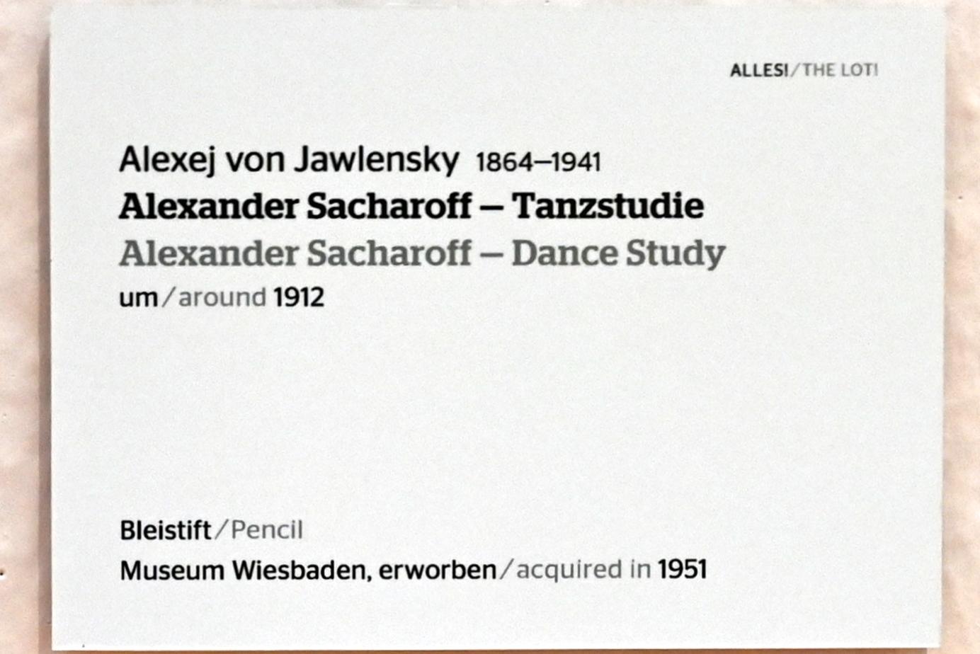 Alexej von Jawlensky (1893–1938), Alexander Sacharoff - Tanzstudie, Wiesbaden, Museum Wiesbaden, Ausstellung "Alles! 100 Jahre Jawlensky in Wiesbaden" vom 17.09.-26.06.2022, Saal 3, um 1912, Bild 2/2