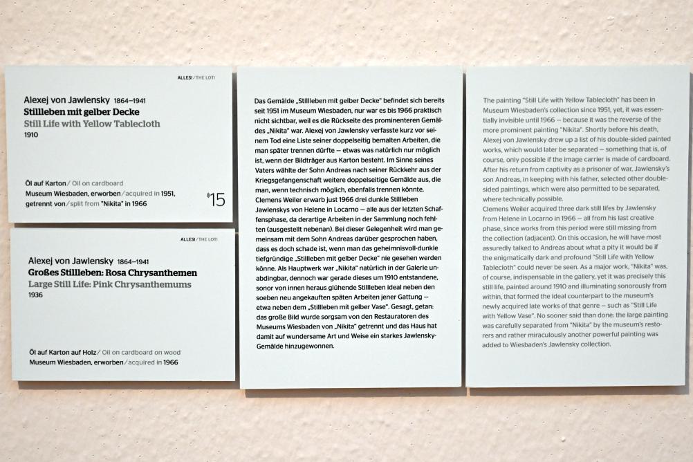 Alexej von Jawlensky (1893–1938), Stillleben mit gelber Decke, Wiesbaden, Museum Wiesbaden, Ausstellung "Alles! 100 Jahre Jawlensky in Wiesbaden" vom 17.09.-26.06.2022, Saal 6, 1910, Bild 2/2