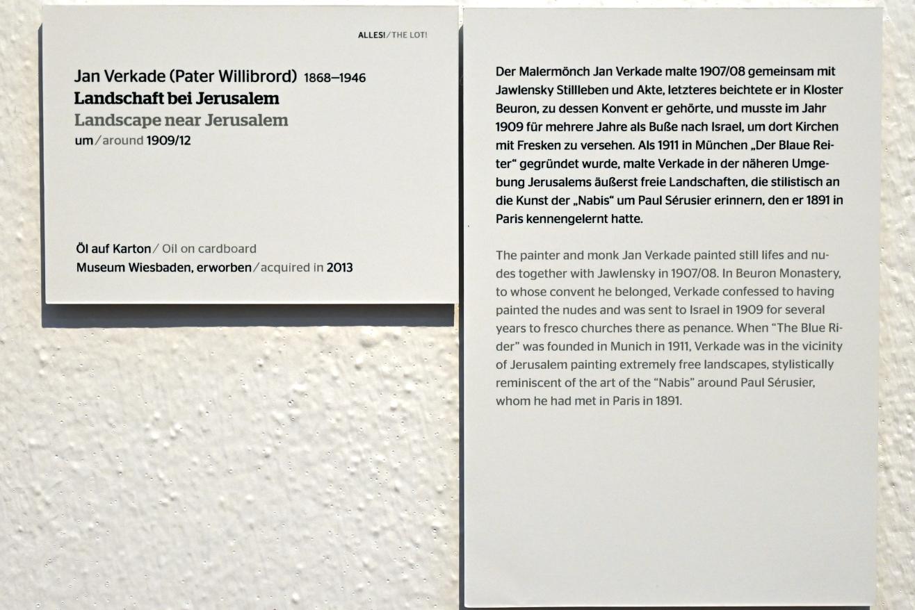 Jan Verkade (Willibrord Verkade) (1910), Landschaft bei Jerusalem, Wiesbaden, Museum Wiesbaden, Ausstellung "Alles! 100 Jahre Jawlensky in Wiesbaden" vom 17.09.-26.06.2022, Saal 7, um 1909–1912, Bild 2/2