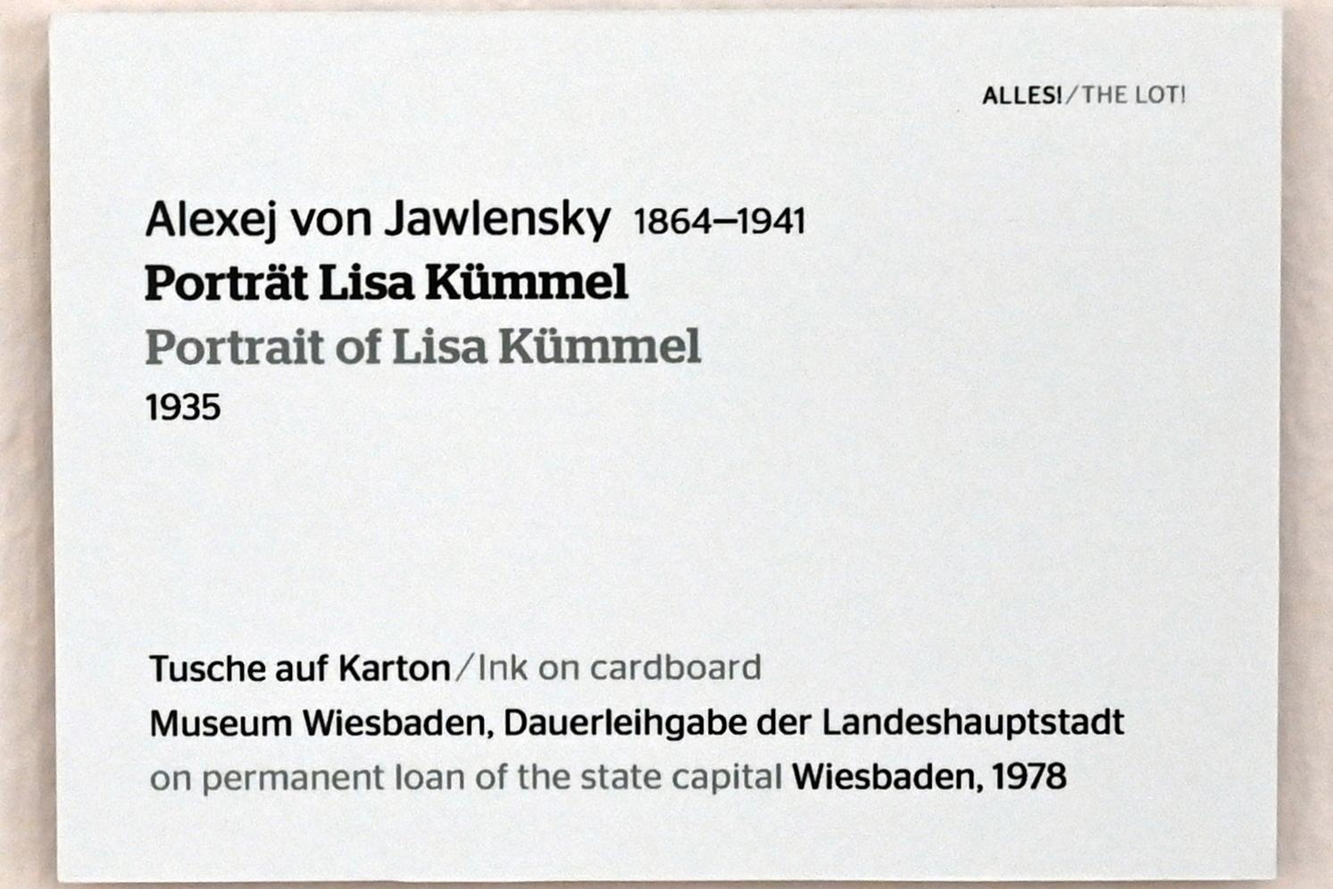 Alexej von Jawlensky (1893–1938), Porträt Lisa Kümmel, Wiesbaden, Museum Wiesbaden, Ausstellung "Alles! 100 Jahre Jawlensky in Wiesbaden" vom 17.09.-26.06.2022, Saal 9, 1935, Bild 2/2