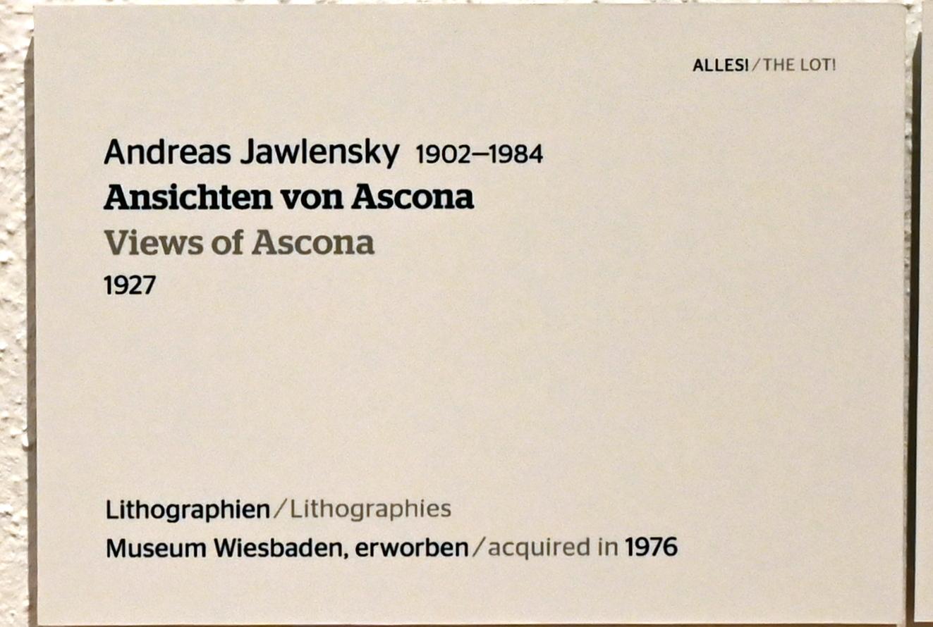 Andreas Jawlensky (1922–1972), Ansichten von Ascona, Wiesbaden, Museum Wiesbaden, Ausstellung "Alles! 100 Jahre Jawlensky in Wiesbaden" vom 17.09.-26.06.2022, Saal 11, 1927, Bild 2/2