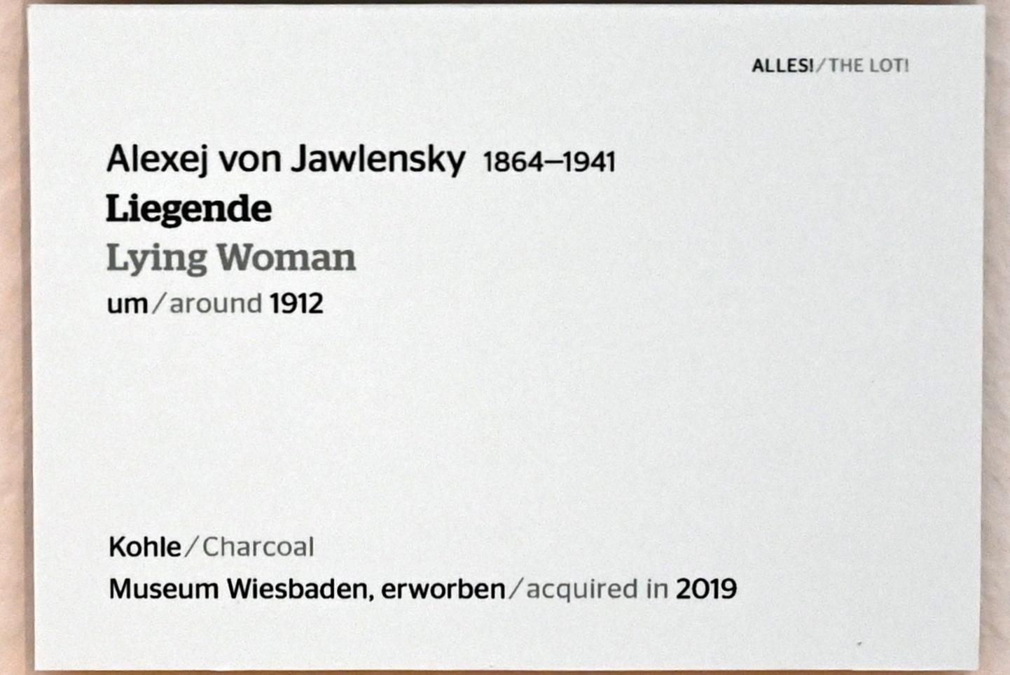Alexej von Jawlensky (1893–1938), Liegende, Wiesbaden, Museum Wiesbaden, Ausstellung "Alles! 100 Jahre Jawlensky in Wiesbaden" vom 17.09.-26.06.2022, Saal 15, um 1912, Bild 2/2