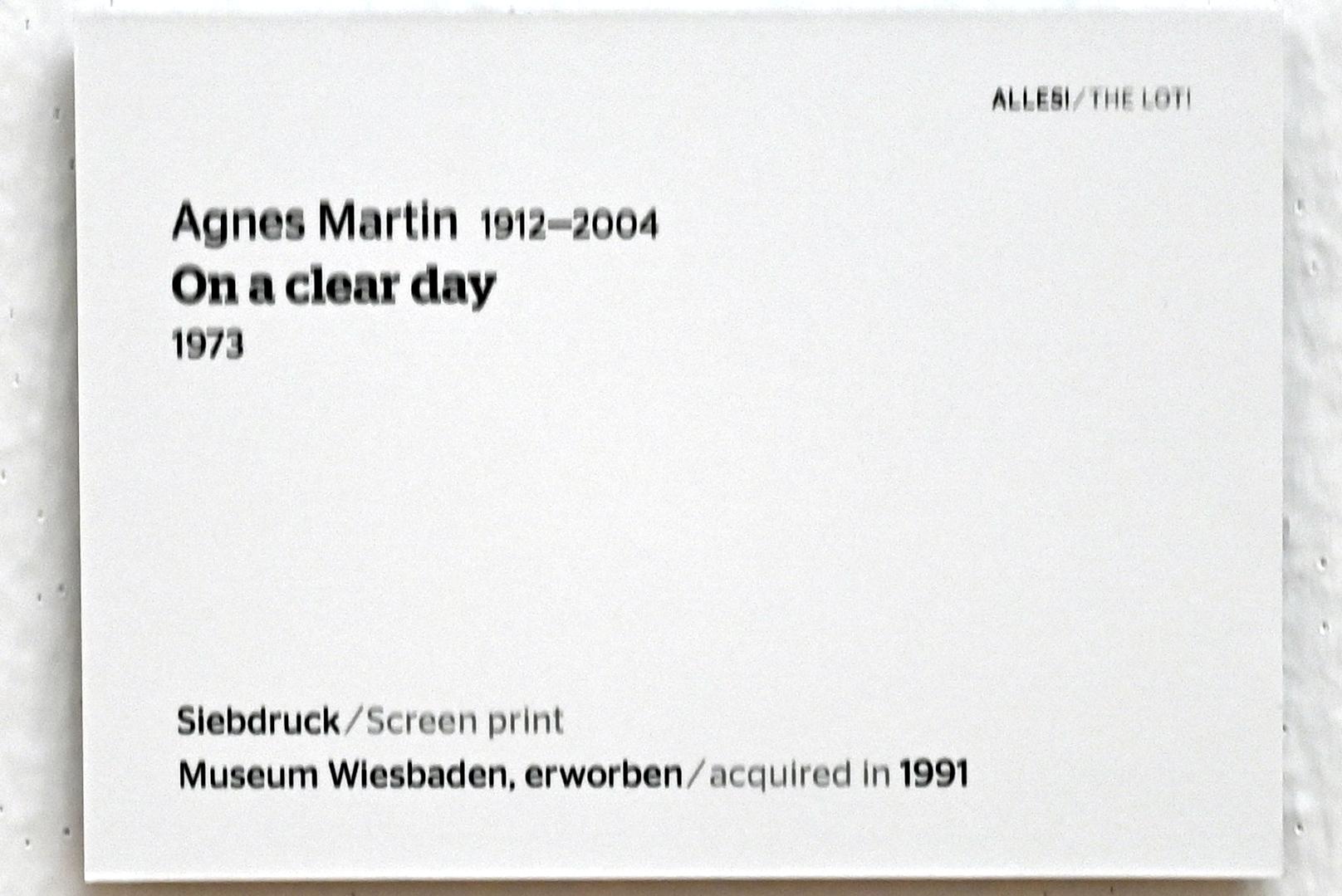 Agnes Martin (1960–1999), On a clear day, Wiesbaden, Museum Wiesbaden, Ausstellung "Alles! 100 Jahre Jawlensky in Wiesbaden" vom 17.09.-26.06.2022, Saal 16, 1973, Bild 2/2