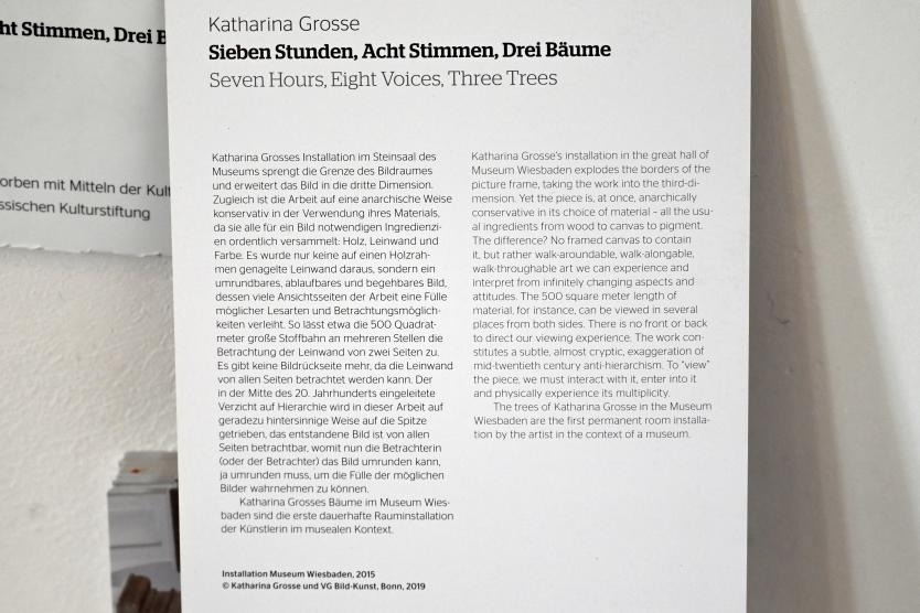 Katharina Grosse (2008–2015), Sieben Stunden, Acht Stimmen, Drei Bäume, Wiesbaden, Museum Wiesbaden, Zeitgenössisch 1, 2015, Bild 12/12