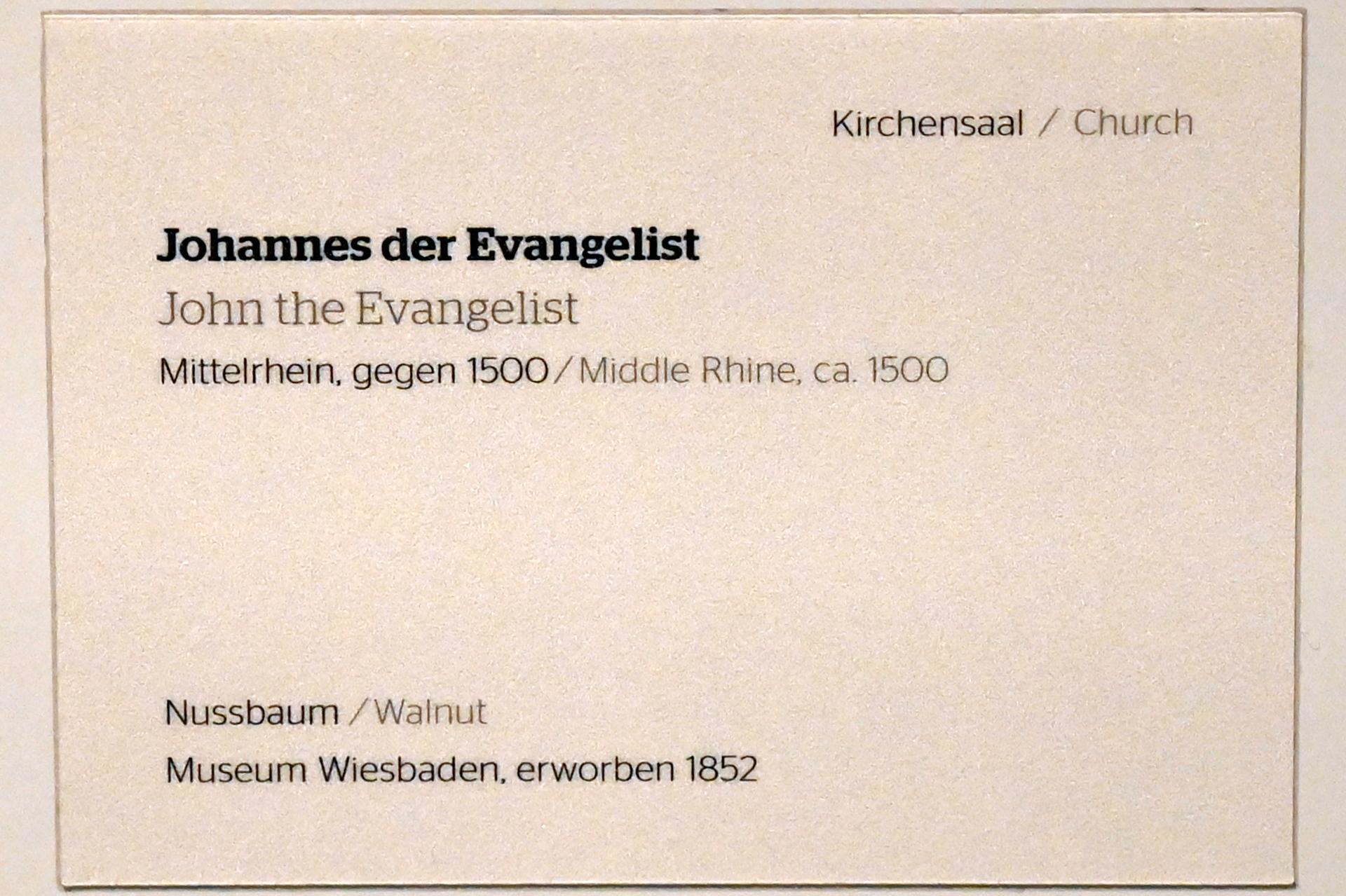 Johannes der Evangelist, Wiesbaden, Museum Wiesbaden, Kirchensaal, um 1500, Bild 2/2