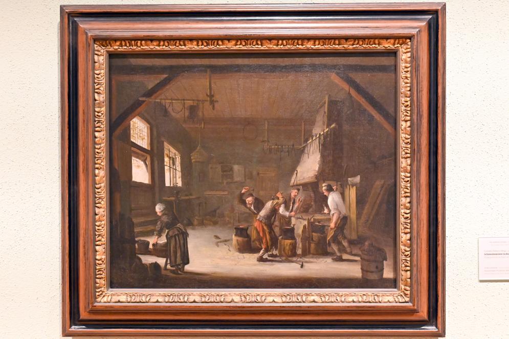 Cornelis Pietersz. Bega (1657–1663), Schmiedemeister in ihrer Werkstatt, Wiesbaden, Museum Wiesbaden, Das Goldene Zeitalter, Undatiert