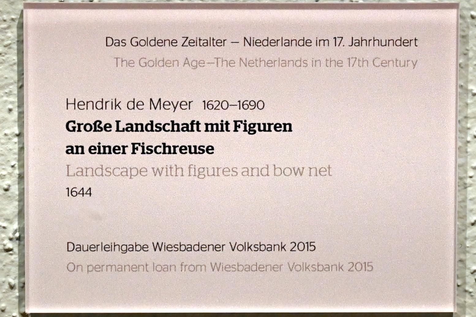 Hendrick de Meijer (1644), Große Landschaft mit Figuren an einer Fischreuse, Wiesbaden, Museum Wiesbaden, Das Goldene Zeitalter, 1644, Bild 2/2