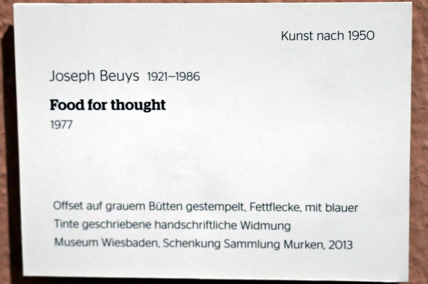Joseph Beuys (1948–1985), Food for thought, Wiesbaden, Museum Wiesbaden, Beuys 2, 1977, Bild 2/2