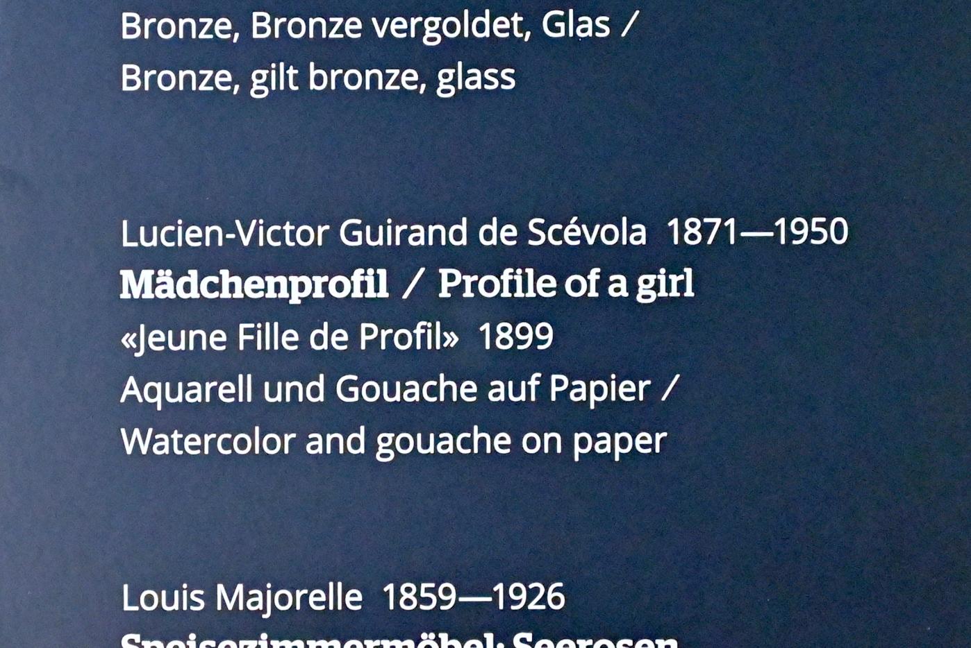 Lucien-Victor Guirand de Scévola (1899), Mädchenprofil, Wiesbaden, Museum Wiesbaden, Jugendstil, 1899, Bild 2/2
