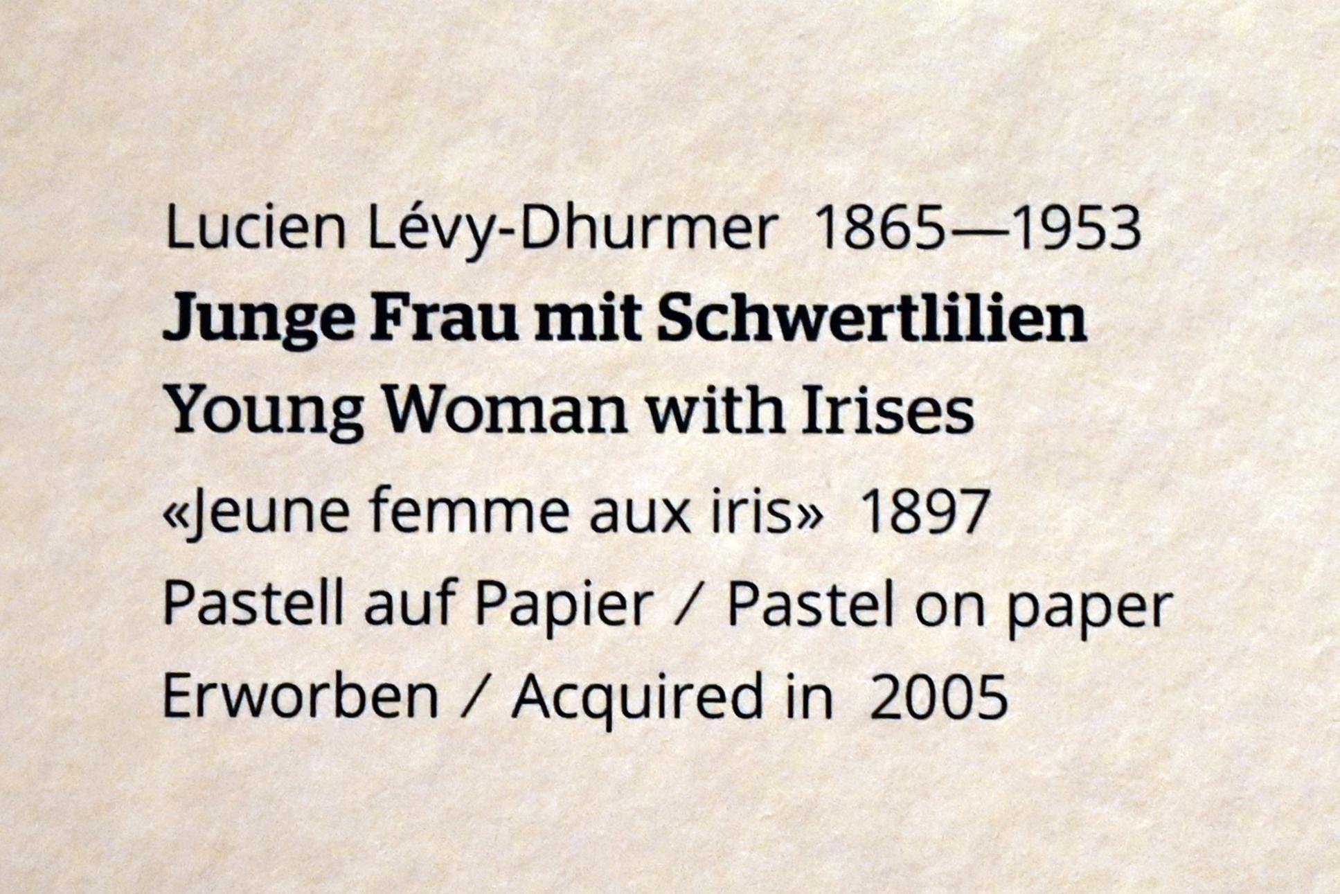 Lucien Lévy-Dhurmer (1897–1902), Junge Frau mit Schwertlilien, Wiesbaden, Museum Wiesbaden, Jugendstil, 1897, Bild 2/2