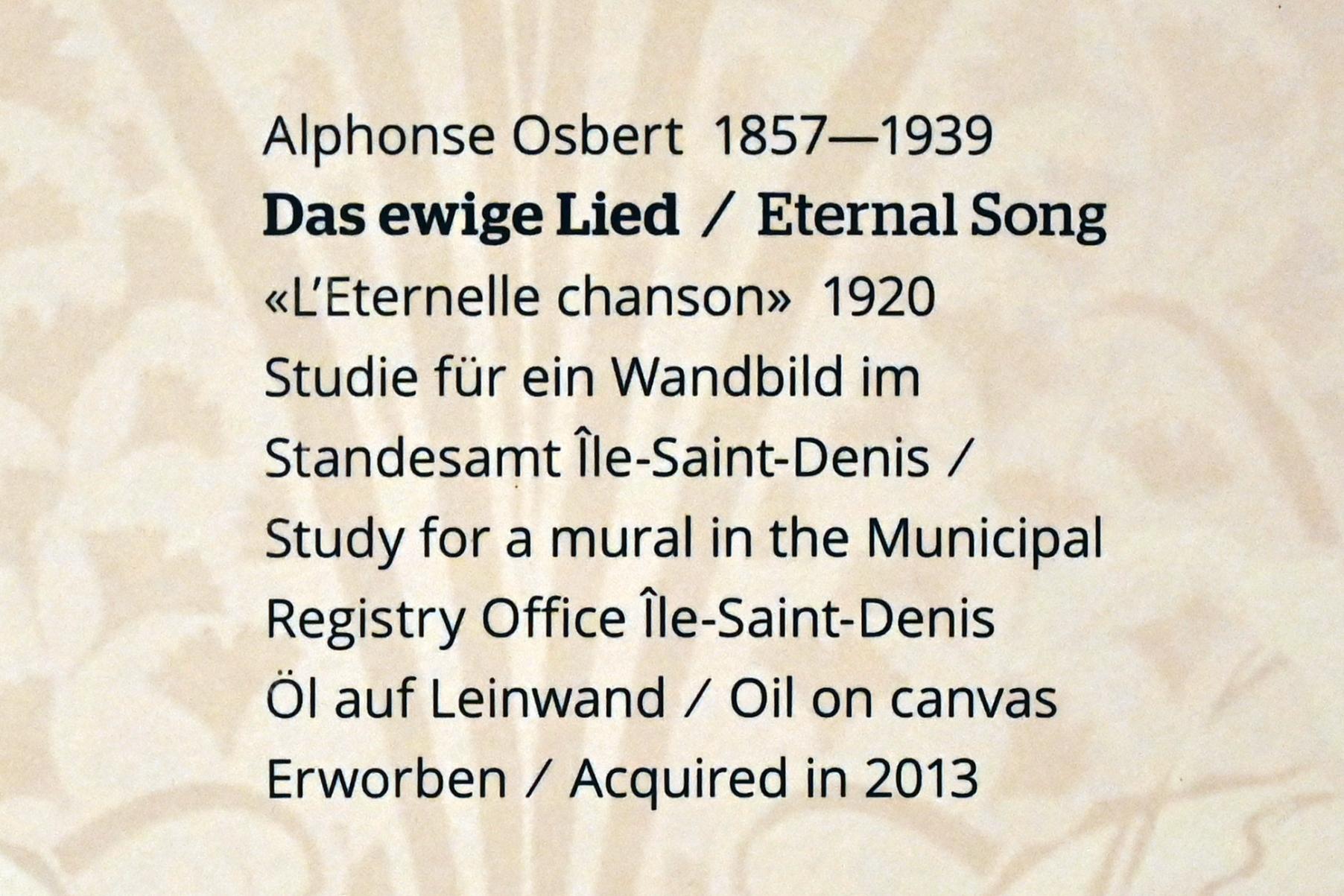 Alphonse Osbert (1909–1920), Das ewige Lied, Wiesbaden, Museum Wiesbaden, Jugendstil, 1920, Bild 2/2