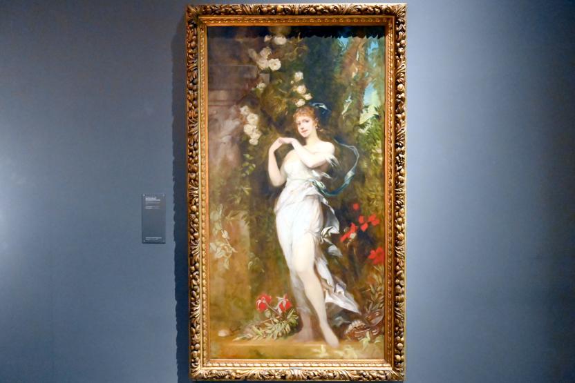Hans Makart (1868–1883), Die Frau des Künstlers, Bertha Babitsch-Linda, als Flora, Wiesbaden, Museum Wiesbaden, Jugendstil, 1883, Bild 2/2