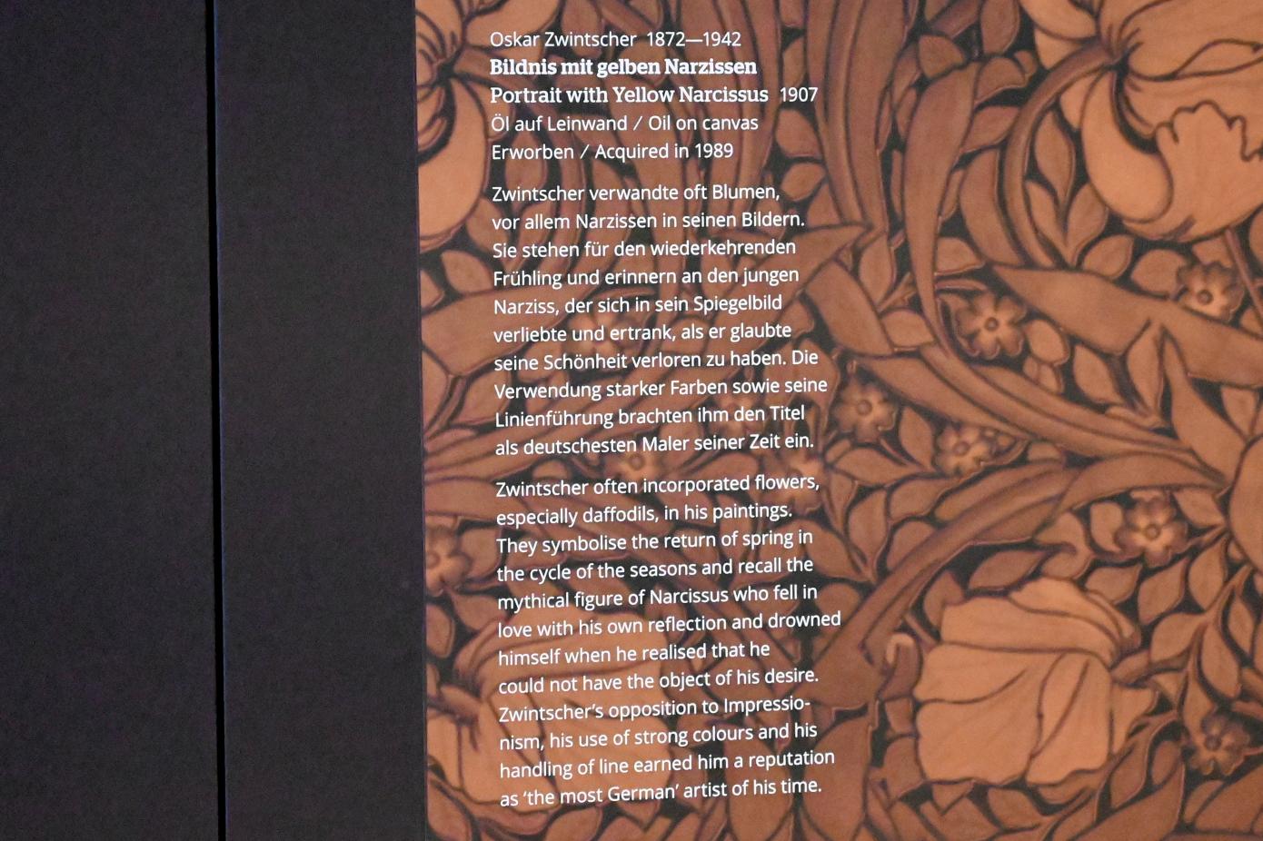 Oskar Zwintscher (1901–1907), Bildnis mit gelben Narzissen, Wiesbaden, Museum Wiesbaden, Jugendstil, 1907, Bild 2/2