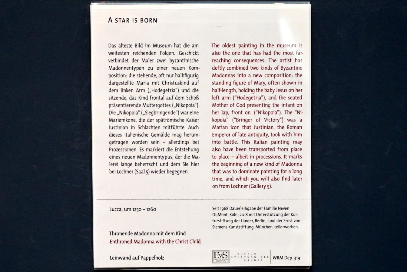 Thronende Madonna mit dem Kind, Köln, Wallraf-Richartz-Museum, Mittelalter - Saal 1, um 1250–1260, Bild 2/2