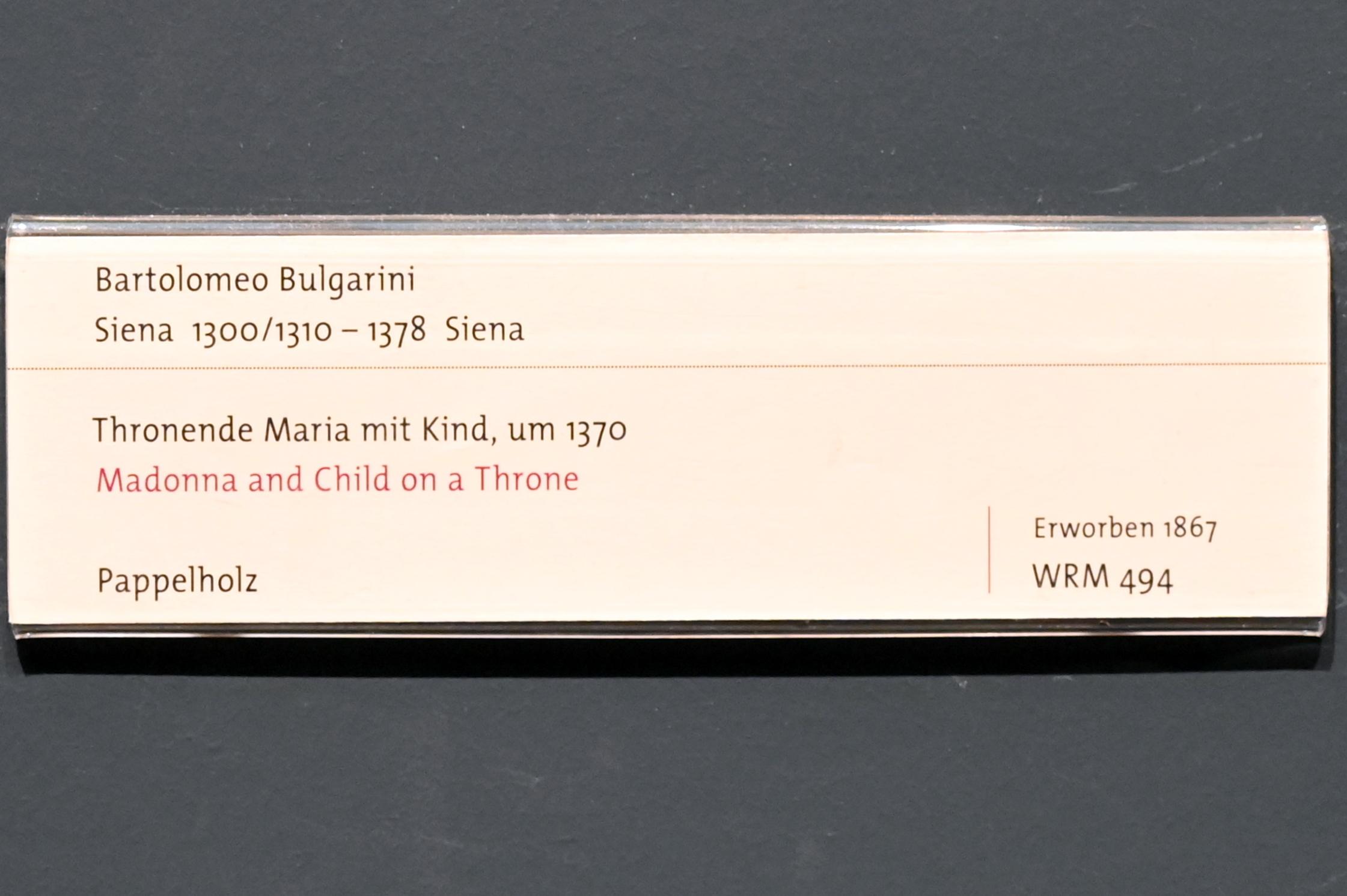 Bartolomeo Bulgarini (1342–1370), Thronende Maria mit Kind, Köln, Wallraf-Richartz-Museum, Mittelalter - Saal 1, um 1370, Bild 2/2