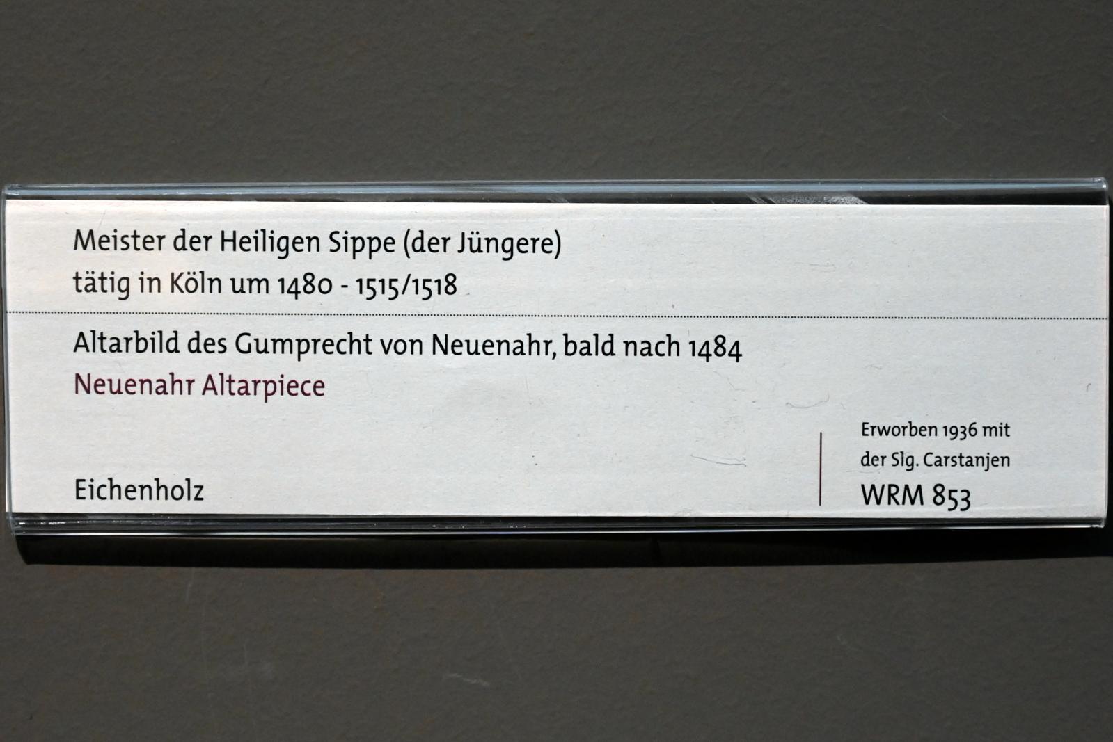 Jüngerer Meister der Heiligen Sippe (1480–1514), Altarbild des Gumprecht von Neuenahr, Köln, Wallraf-Richartz-Museum, Mittelalter - Saal 2, nach 1484, Bild 2/2