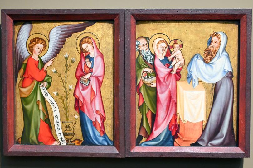 Zwei Tafeln eines Marien-Triptychons, Köln, Klarissenkloster Sankt Clara, jetzt Köln, Wallraf-Richartz-Museum, Mittelalter - Saal 3, um 1300, Bild 1/2