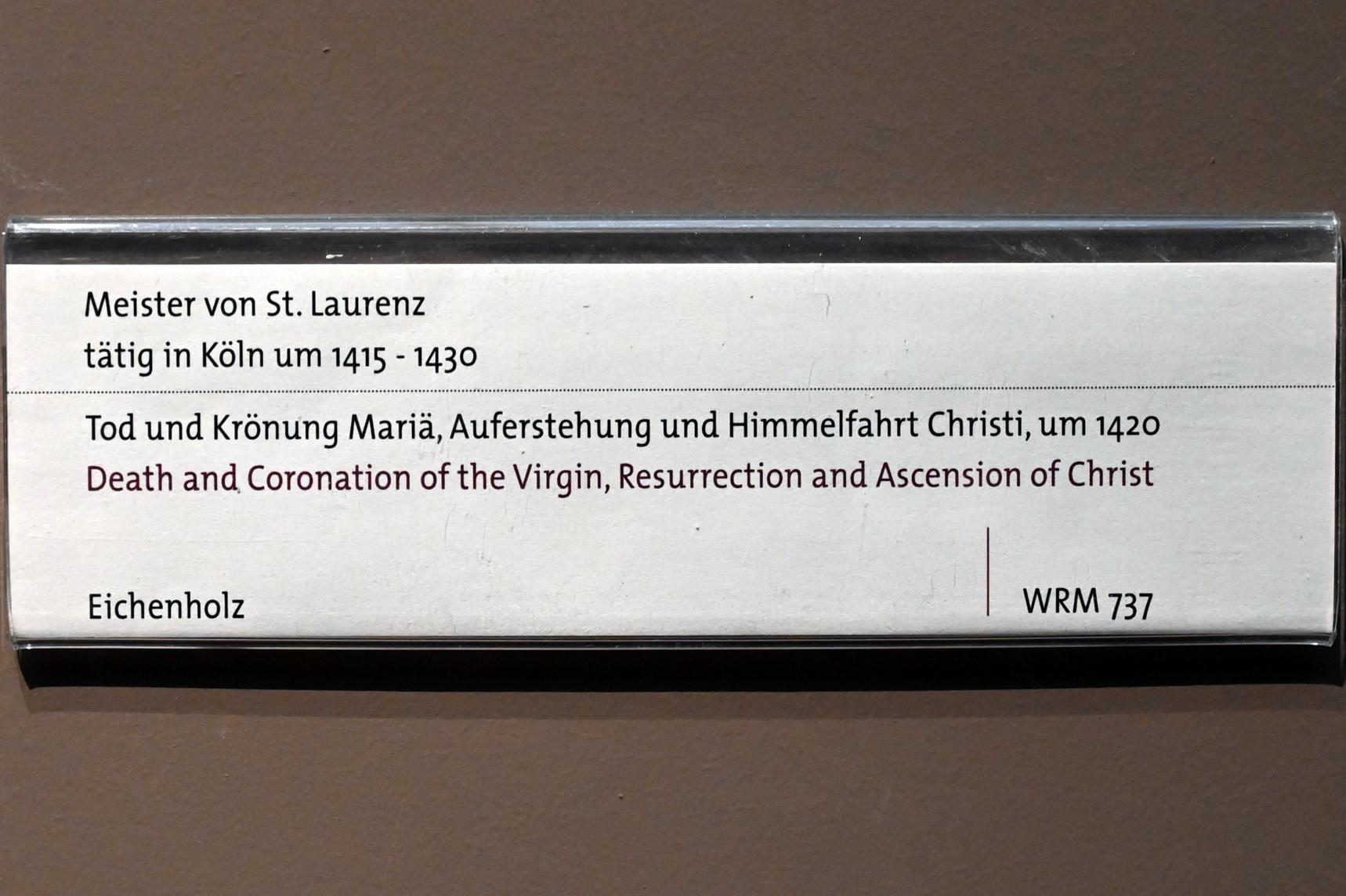 Meister von St. Laurenz (1420–1427), Tod und Krönung Mariä, Auferstehung und Himmelfahrt Christi, Köln, Wallraf-Richartz-Museum, Mittelalter - Saal 4, um 1420, Bild 2/2