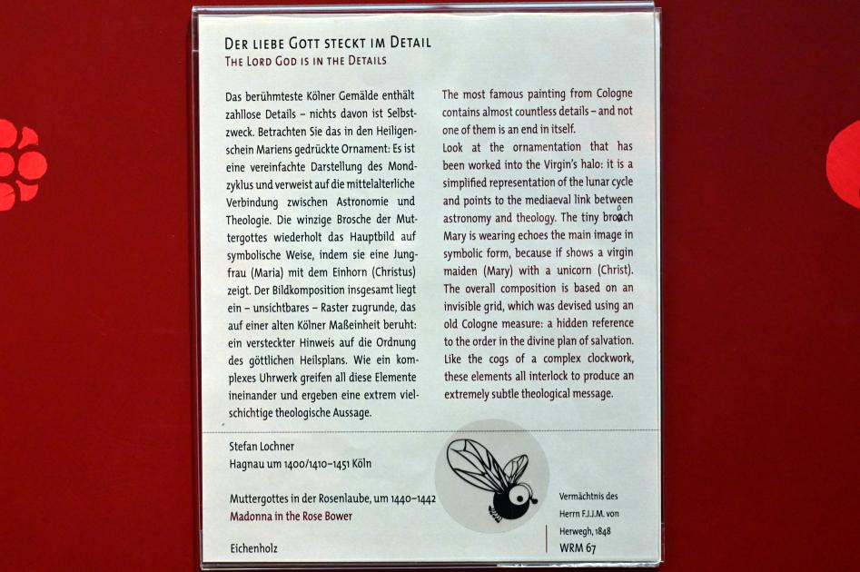 Stefan Lochner (Stephan Lochner) (1435–1450), Muttergottes in der Rosenlaube, Köln, Wallraf-Richartz-Museum, Mittelalter - Saal 5, um 1440–1442, Bild 3/3