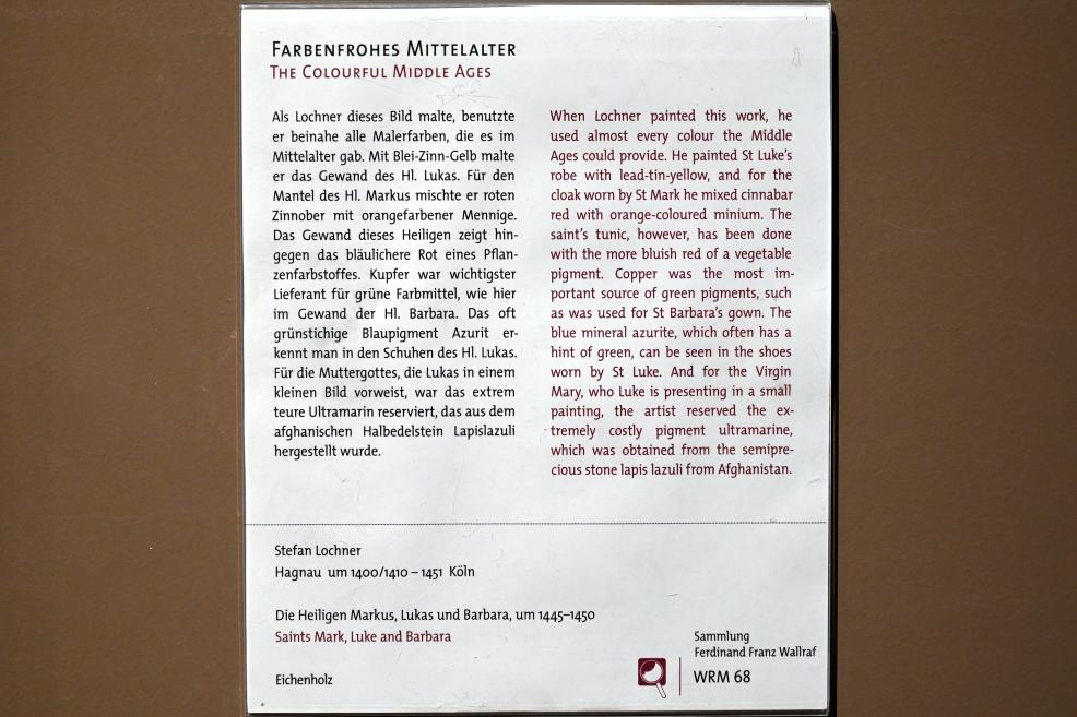 Stefan Lochner (Stephan Lochner) (1435–1450), Die heiligen Markus, Lukas und Barbara, Köln, Wallraf-Richartz-Museum, Mittelalter - Saal 6, um 1445–1450, Bild 2/2