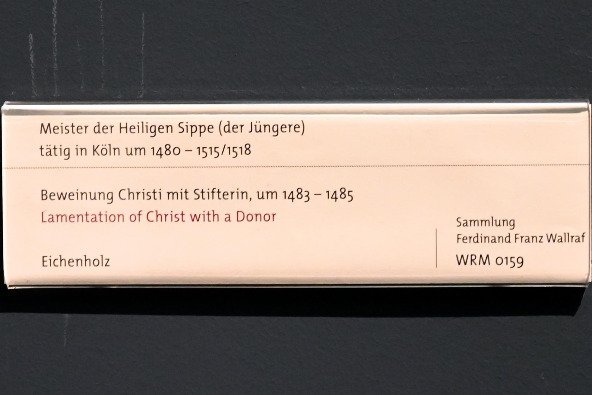Meister der heiligen Sippe (1420–1505), Beweinung Christi mit Stifterin, Köln, Wallraf-Richartz-Museum, Mittelalter - Saal 8, um 1483–1485, Bild 2/2